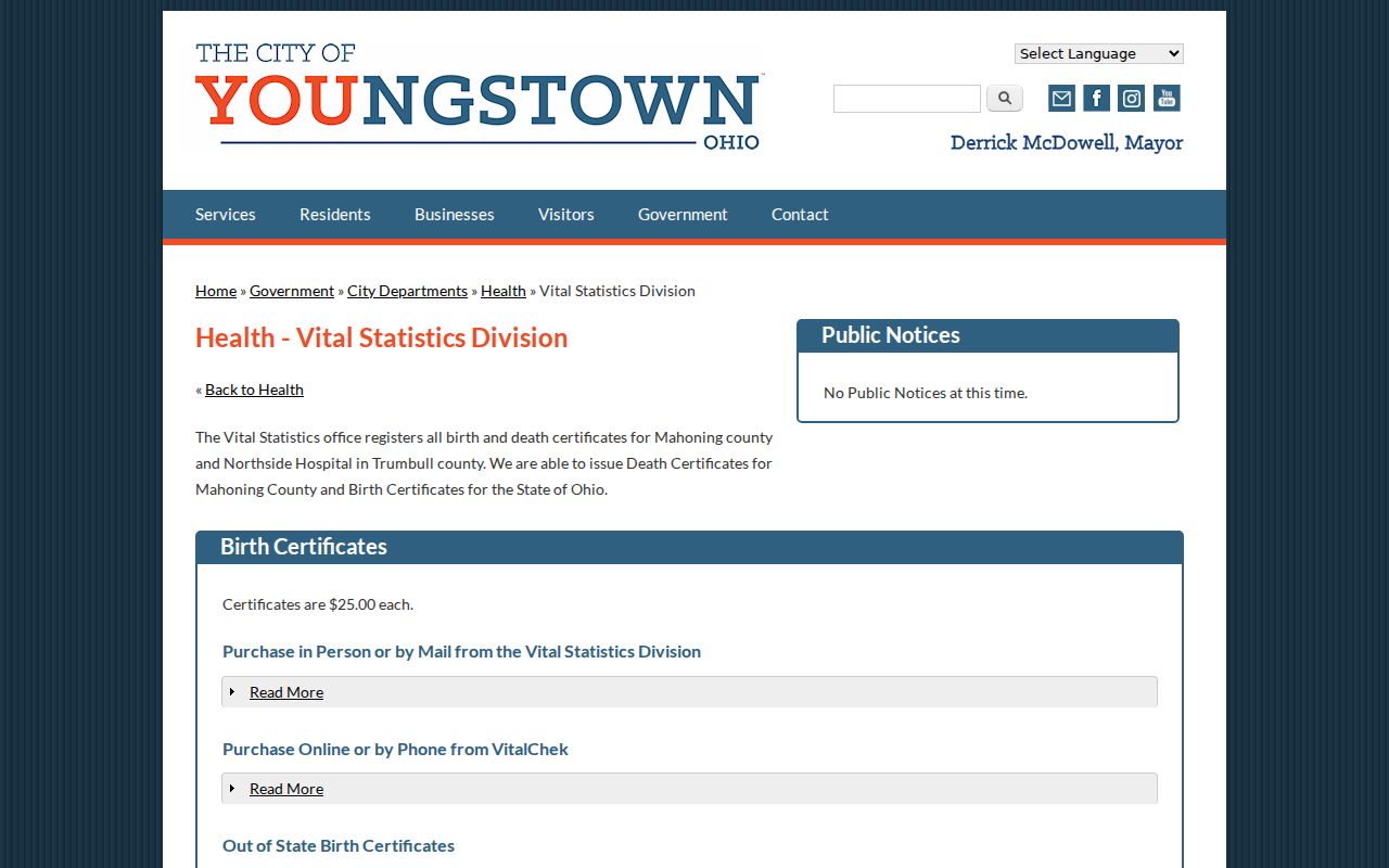 Austintown Township residents directory Youngstown vital records page