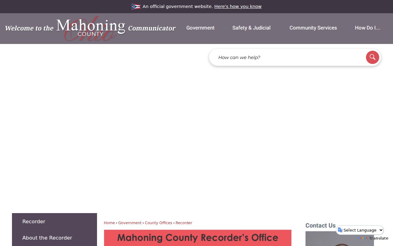 Austintown Township residents directory Mahoning County Recorder access page