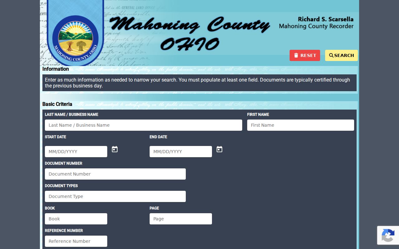 Austintown Township street directory Recorder Laredo document-access screen